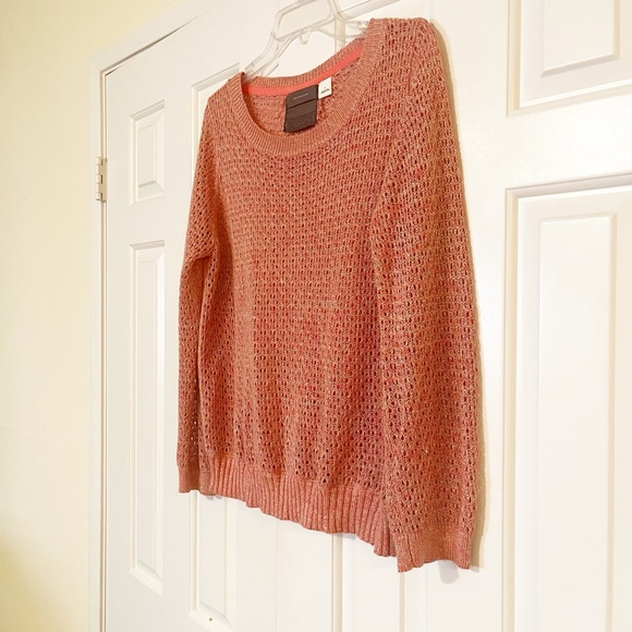 Anthropologie Guinevere Coral Pink Open Knit Hemp Blend Sweater Large - Picture 4 of 15